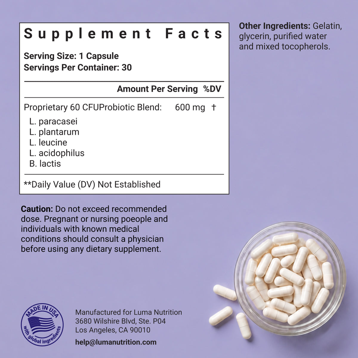 Probiotic supplement facts