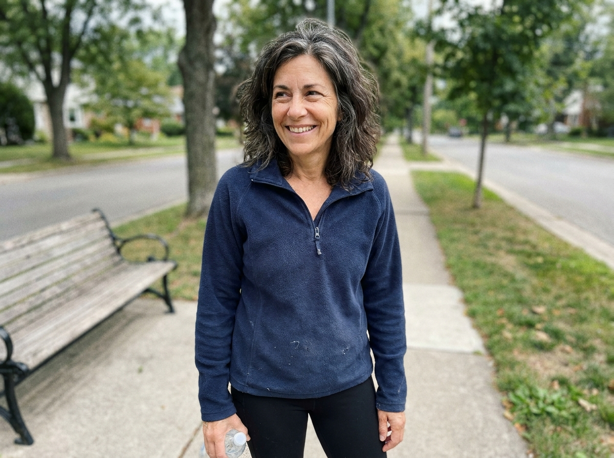 Woman in her 50s out for a neighborhood walk